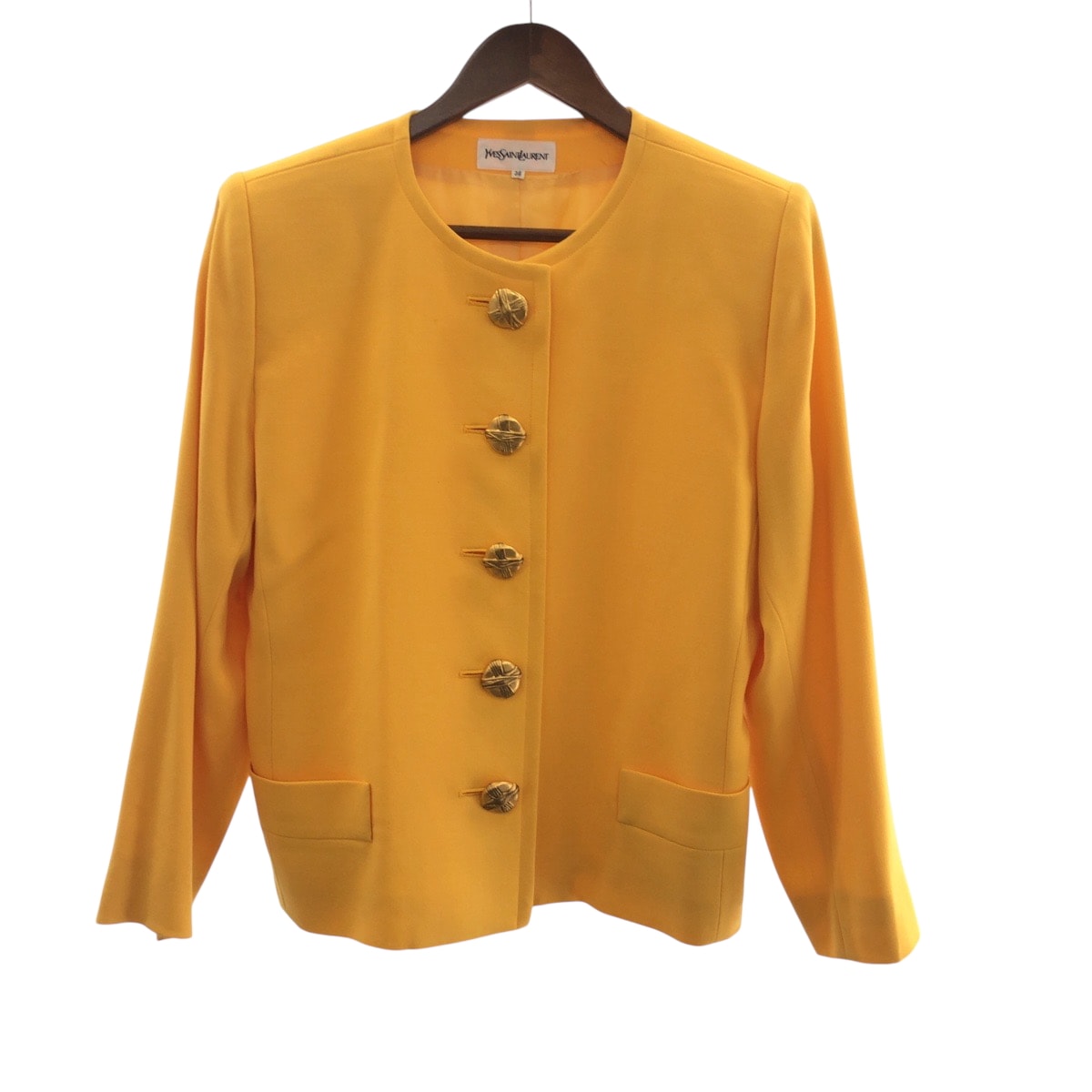 美品 YVES SAINT LAURENT イヴ サンローラン ヴィンテージ YSL 36 イエロー ゴールド金具 ウール ジャケット 602030 【中古】