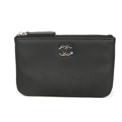 CHANEL シャネル ココマーク プチカメリア ミニ ジップ ポーチ 美品 27番台 ゴート 総柄 マルチカラー 小銭入れ 財布 CCマーク ブラック コインケース A81659