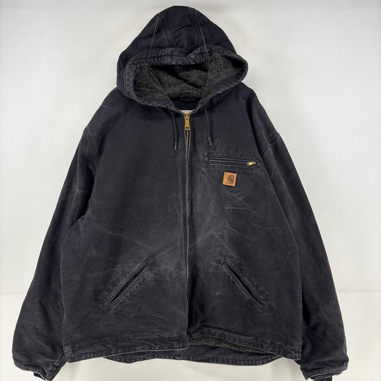 古着 カーハート Carhartt ダック ジャケット パーカー シエラジャケット フルジップ ロゴ ワーク デトロイト 2XL ブラック メンズ