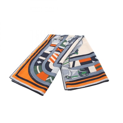 エルメス HERMES カレ100 ROBOCABAR スカーフ 衣料品 シルク カシミヤ シルク オレンジ レディース ブルー系 / オレンジ系 / マルチカラー 【中古】