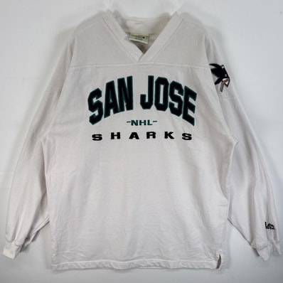 古着 リー Lee スウェット NHL Vネック SAN JOSE L ホワイト 無地 メンズ