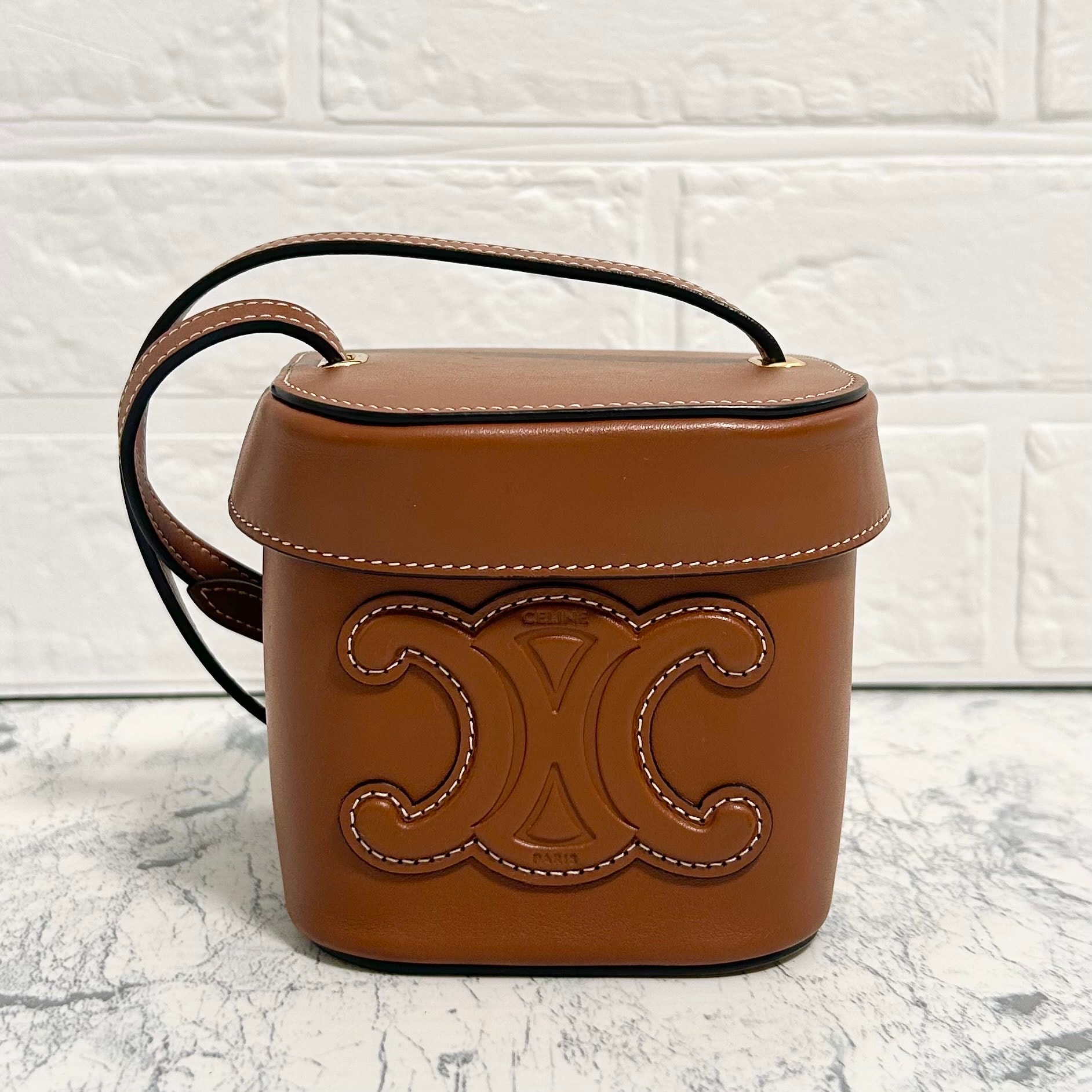 CELINE Small Box Cuir Triomphe In Smooth Calfskin "Tan"