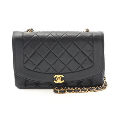 シャネル CHANEL マトラッセ ダイアナフラップ ショルダーバッグ バッグ ラムスキン(羊革) レディース ブラック系 A01165 【中古】