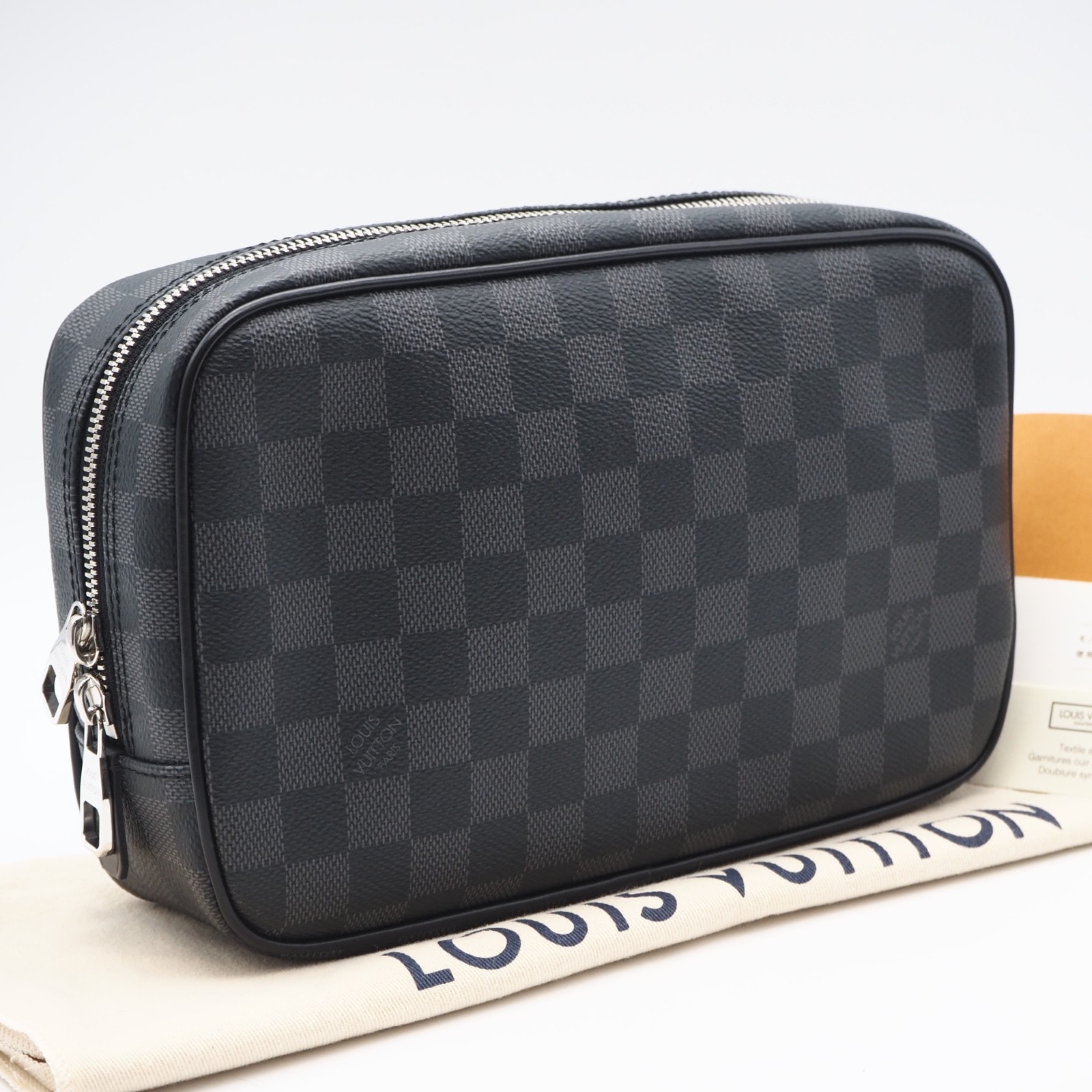 極美品 LOUIS VUITTON ルイ・ヴィトン ダミエグラフィット トゥルーストワレGM N47521 セカンドバッグ ブラック グレー コーティングキャンバス レザー メンズ