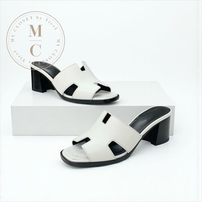 エルメス HERMES エリア 60 サンダル 靴 シューズ レザー ホワイト ミュール