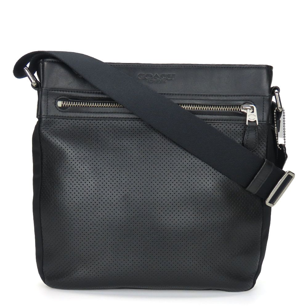 【中古】 コーチ ショルダーバッグ F72045 レザー ナイロン ブラック シルバー金具 斜め掛け シンプル メンズ 男性 COACH