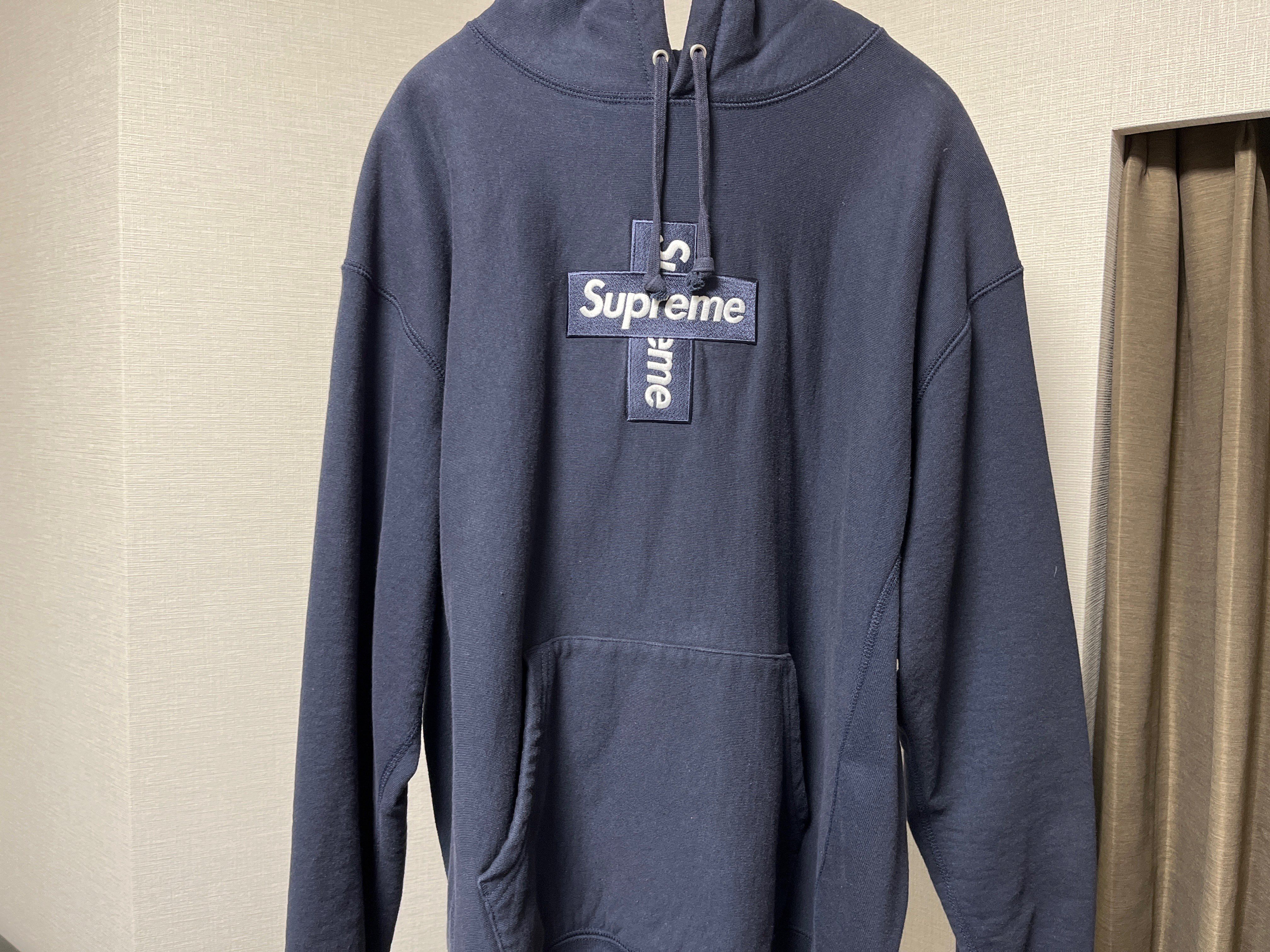 Supreme Cross Box Logo Hooded Sweatshirt "Navy"