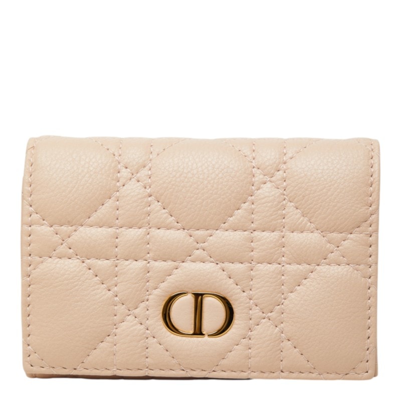 ディオール カナージュ カロ グリシン 二つ折り財布 ピンク カーフ レディース Dior 中古
