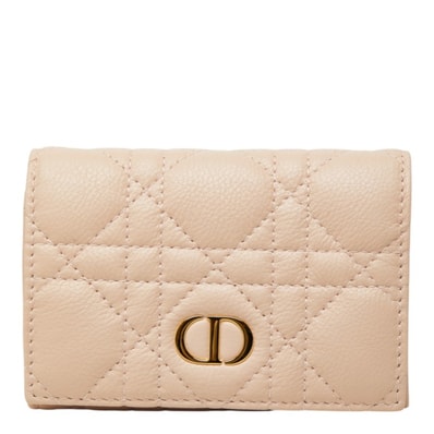ディオール カナージュ カロ グリシン 二つ折り財布 ピンク カーフ レディース Dior 中古