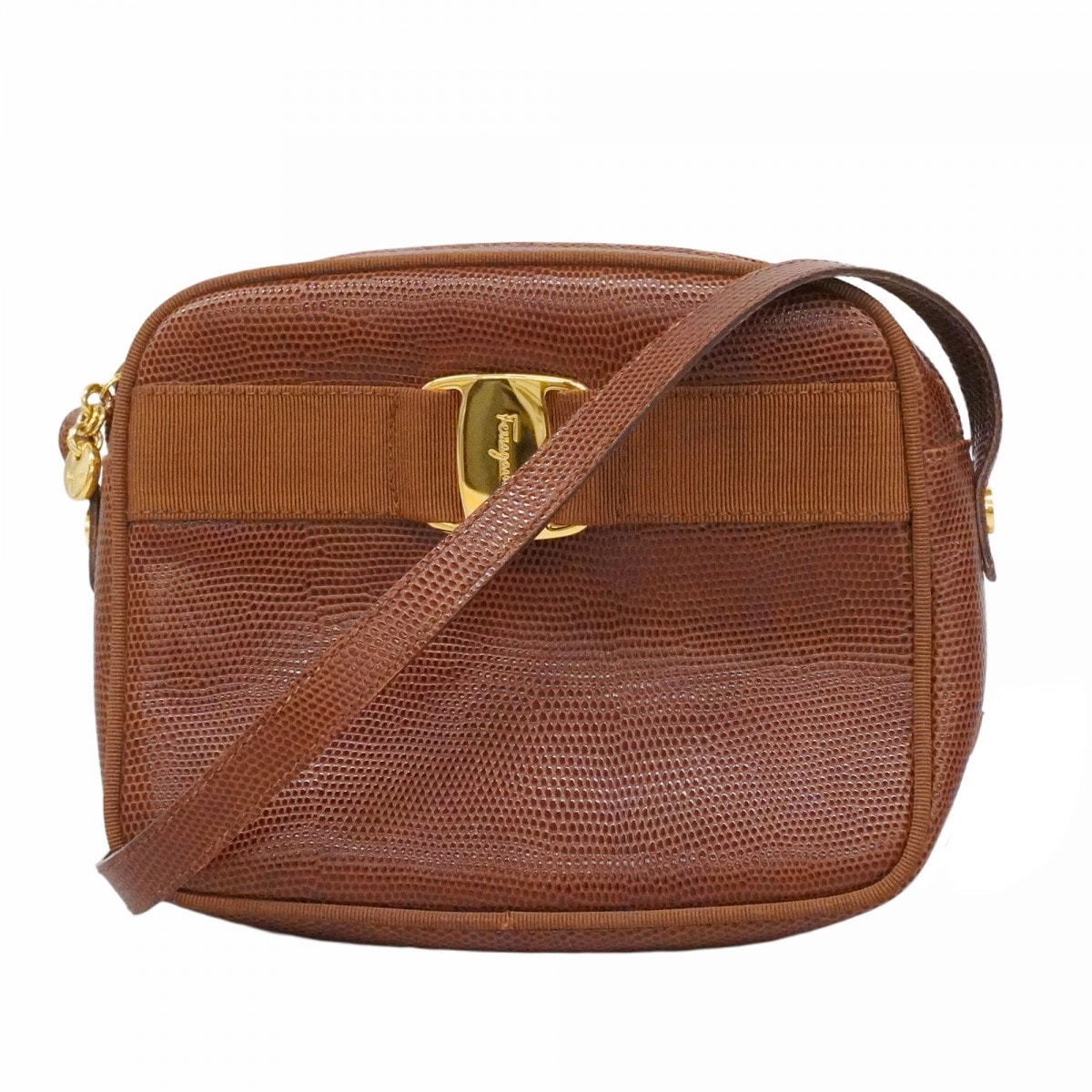 【6da0076】サルヴァトーレフェラガモ ショルダーバッグ ヴァラ レザー ブラウン ゴールド金具【中古】レディース