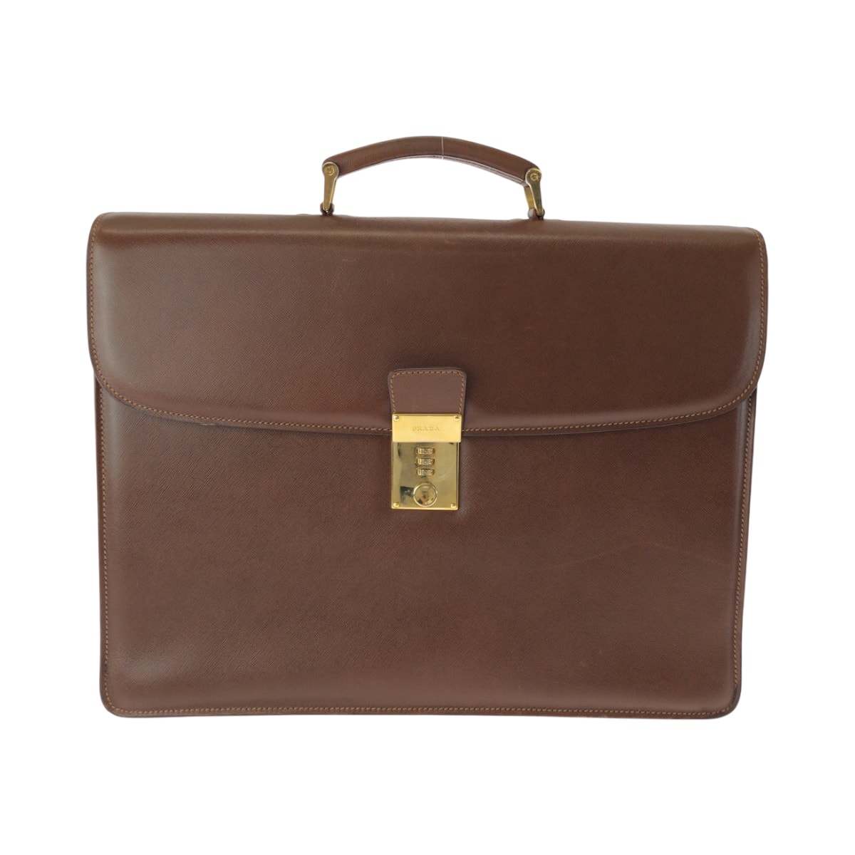 美品 PRADA プラダ ヴィンテージ サフィアーノ ブラウン ゴールド金具 レザー ビジネスバッグ ハンドバッグ 500907 【中古】