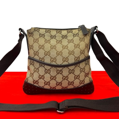 GUCCI グッチ GG ロゴ キャンバス レザー ショルダーバッグ ブラウン
21765