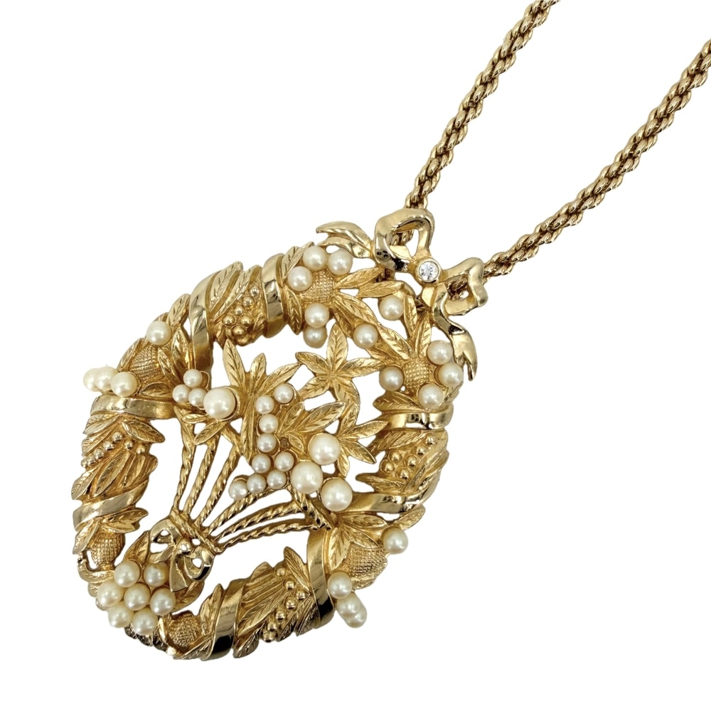 Dior ディオール ネックレス リース アクセサリー メタル  フェイクパール   ゴールド レディース 約73.5g【中古品】