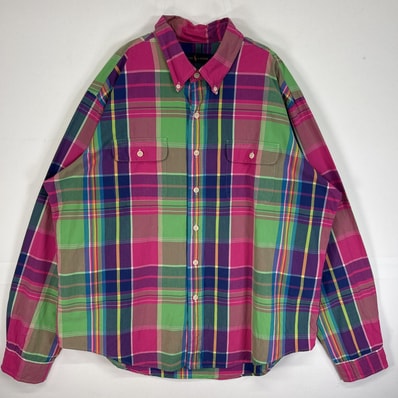古着 ラルフローレン RALPH LAUREN 長袖シャツ チェック フラップポケ ポニー無し 14041 ピンク マルチカラー メンズ