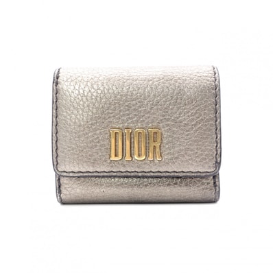 Dior ディオール 二つ折り財布 レザー メタリック ゴールド ゴールド金具