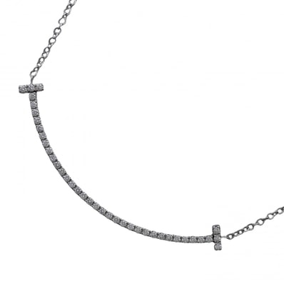 【6jdb0408-44】ティファニー ネックレス Tスマイル スモール K18WG ホワイトゴールド ダイヤモンド【中古】レディース