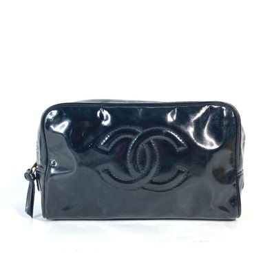 シャネル CHANEL CC ココマーク コスメポーチ メイクポーチ 化粧ポーチ エナメル ブラック