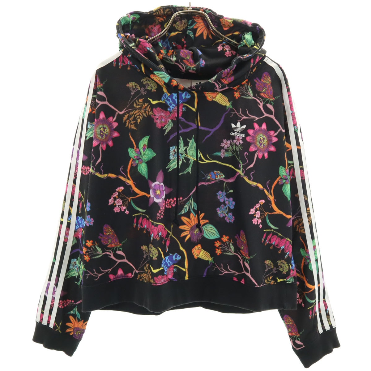 adidas Originals アディダスオリジナルス 花柄 長袖 クロップド パーカー OT ブラック