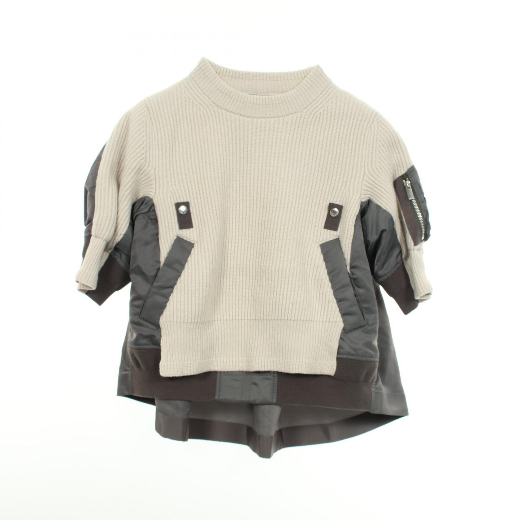 サカイ Sacai 切替 半袖 ニット 衣料品 トップス ウール ナイロン レディース ベージュ系 / グレー系 22-06365 【中古】
