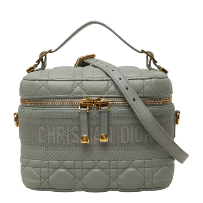 ディオール カナージュ トラベル スモール バニティ バニティバッグ ショルダーバッグ 2way グレー レザー レディース Dior 中古