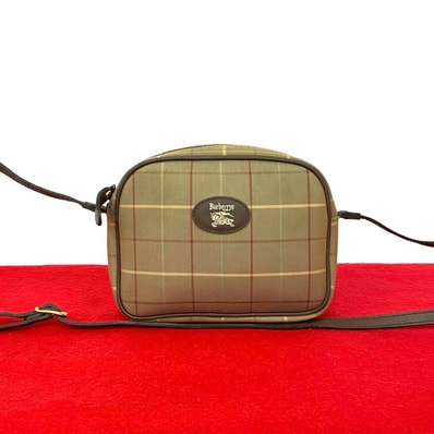 BURBERRY バーバリー ノバチェック 柄 シャドーホース ロゴ レザー キャンバス ショルダーバッグ カーキ
32923