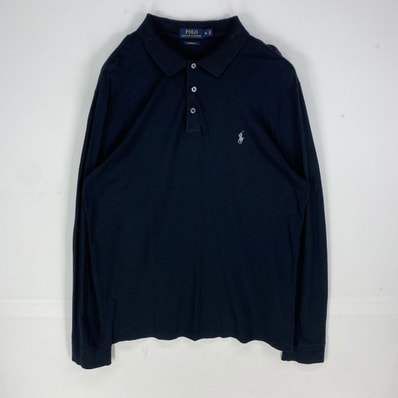 古着 ポロ・ラルフローレン POLO RALPH LAUREN 鹿の子 長袖シャツ ワンポイント ロゴ刺繍 ポロシャツ XL ブラック系 メンズ