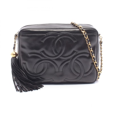シャネル CHANEL トリプルココマーク タッセル ショルダーバッグ バッグ ラムスキン(羊革) レディース ブラック系 【中古】