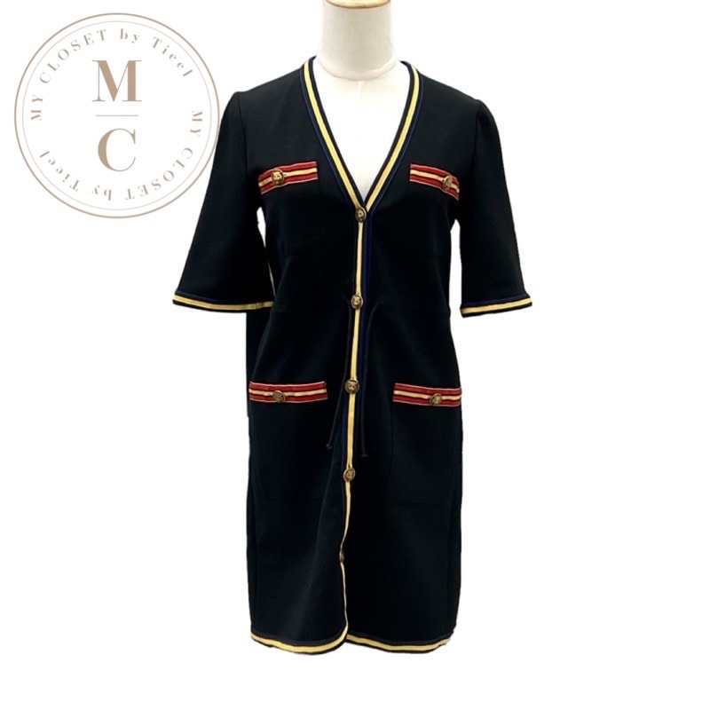 グッチ GUCCI ワンピース ブラック タイガーボタン 半袖 レーヨン