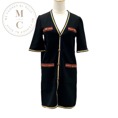 グッチ GUCCI ワンピース ブラック タイガーボタン 半袖 レーヨン