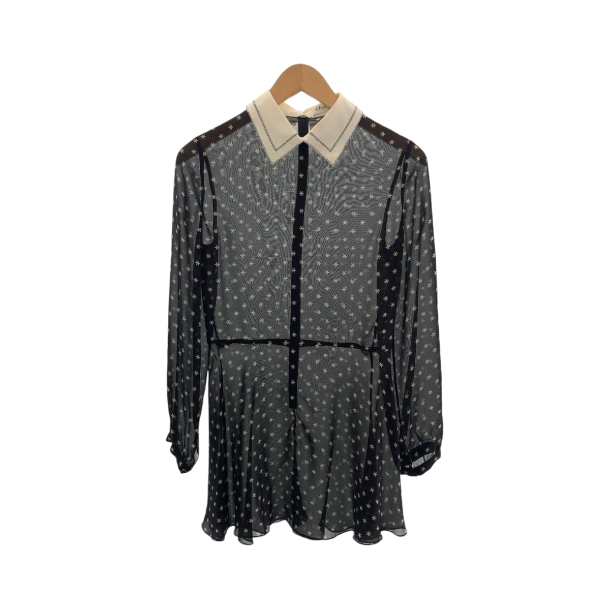 美品 Dior ディオール スター柄 シースルー ブラック ホワイト コットン ワンピース チュニック 603058 【中古】