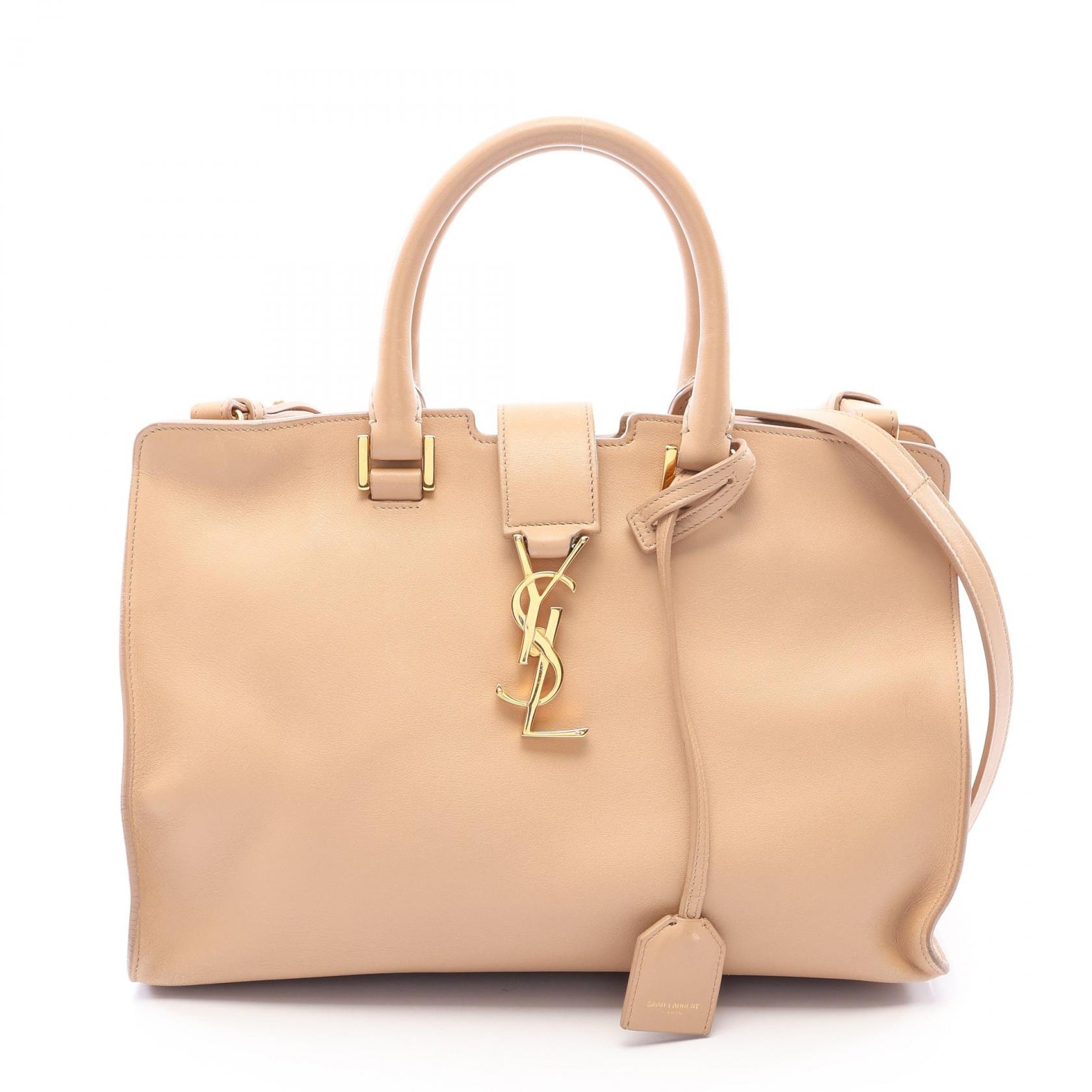サンローランパリ SAINT LAURENT PARIS カバス スモール モノグラム 2WAY ハンドバッグ バッグ レザー レディース ベージュ系 394461 【中古】