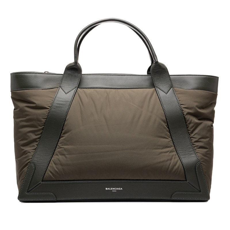 バレンシアガ ネイビーカバス M トートバッグ ハンドバッグ 363419 カーキグリーン ナイロン レザー レディース BALENCIAGA 中古