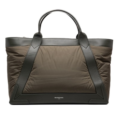 バレンシアガ ネイビーカバス M トートバッグ ハンドバッグ 363419 カーキグリーン ナイロン レザー レディース BALENCIAGA 中古
