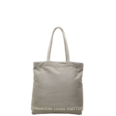 ルイ ヴィトン フォンダシオン トートバッグ ショルダーバッグ パリ限定 グレー コットンキャンバス レディース LOUIS VUITTON 中古