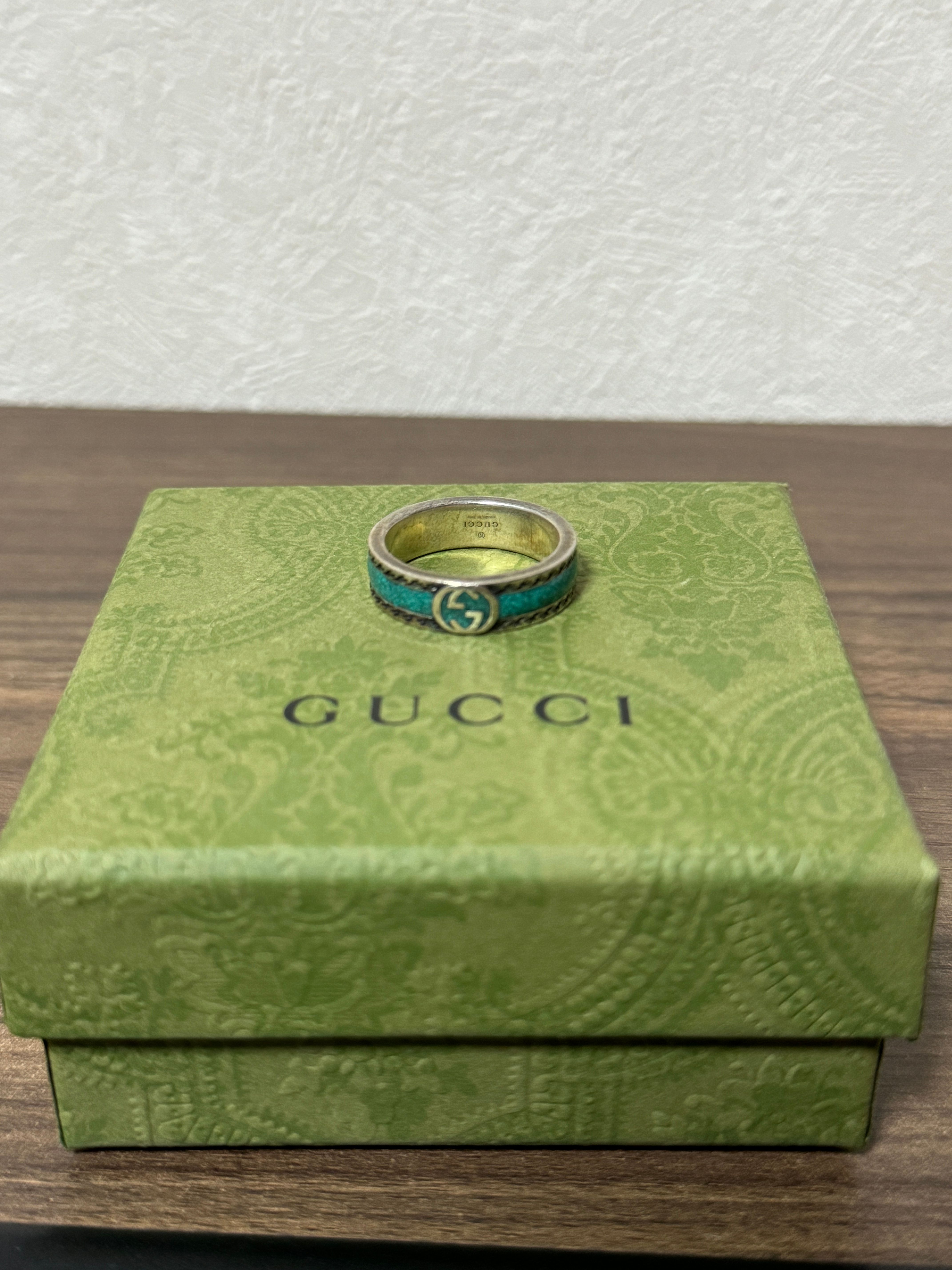GUCCI Ring With Interlocking G "Turquoise Enamel/Silver"