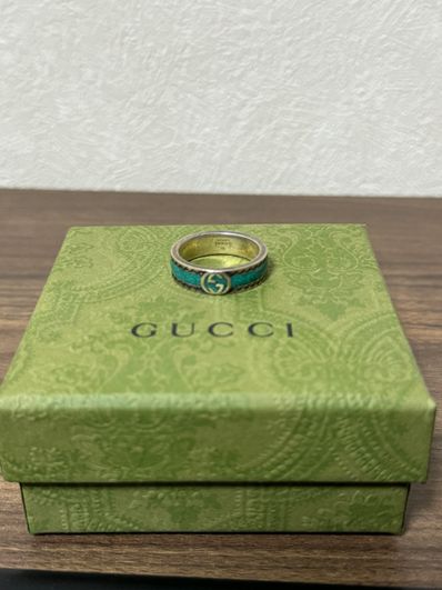 GUCCI Ring With Interlocking G "Turquoise Enamel/Silver"