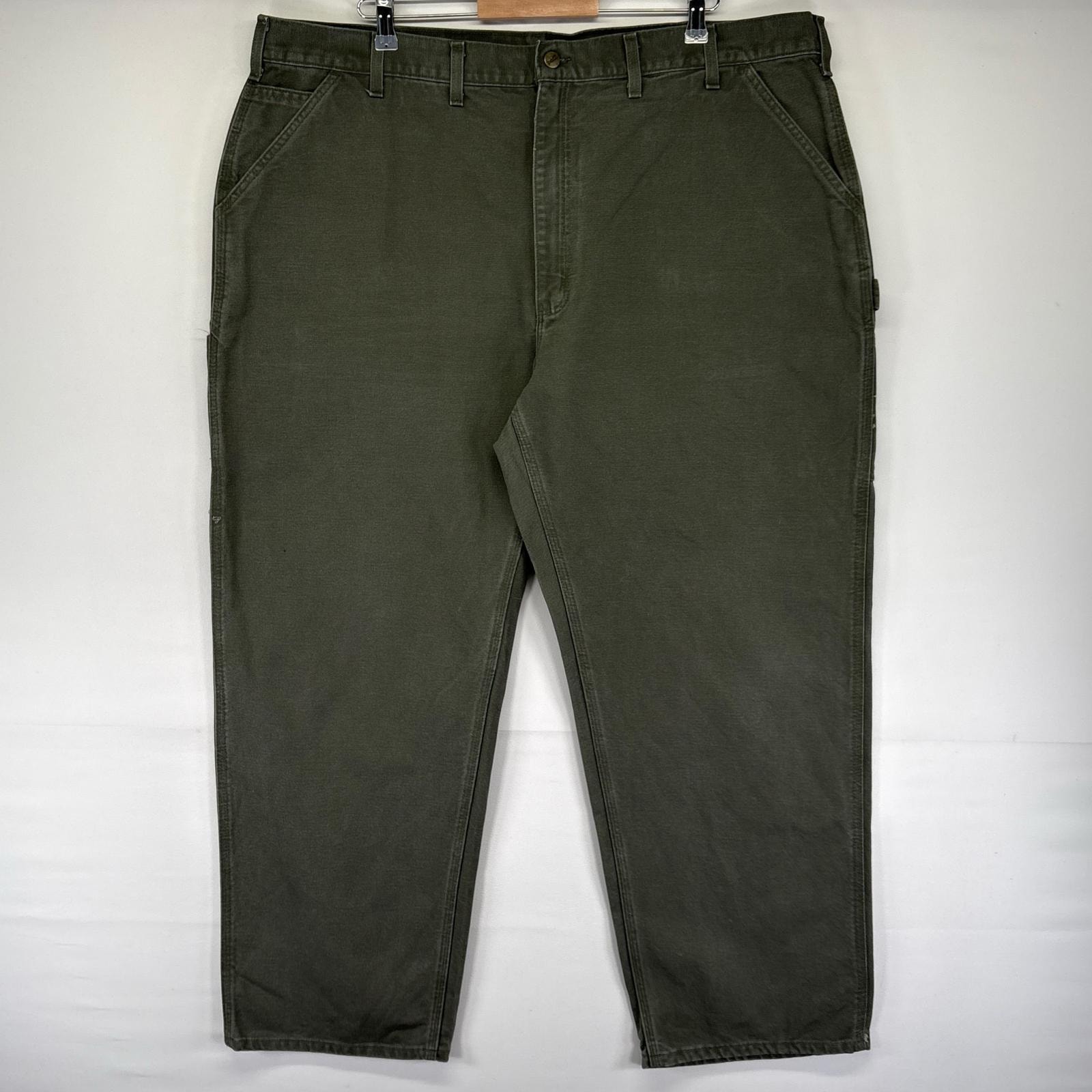 古着 カーハート Carhartt ダック パンツ ペインター ジッパーフライ ワンポイント 大きいサイズ W44 L32  グリーン系 メンズ