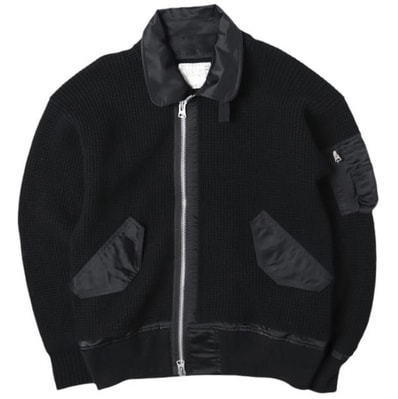 sacai サカイ 21AW 日本製 Wool Knit Blouson ニットドッキングMA-1ジャケット 21-02631M 1 BLACK ブルゾン アウター g27570
