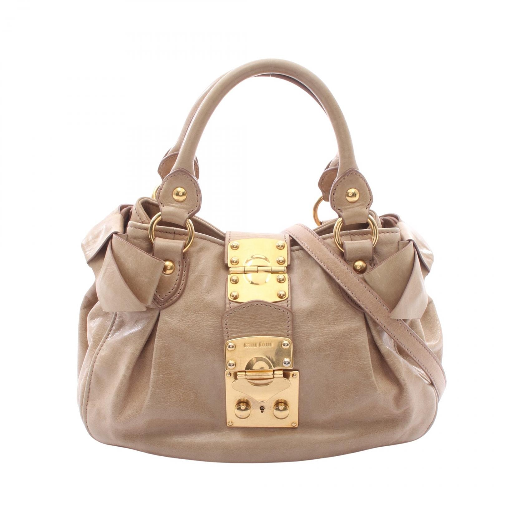 ミュウ ミュウ Miu Miu サイドリボン 2WAY ハンドバッグ バッグ レザー レディース ベージュ系 【中古】