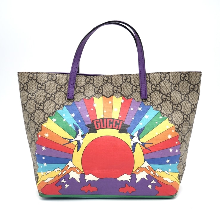 GUCCI(グッチ)チルドレンズ GGスプリーム レインボーバード トートバッグ ハンドバッグ レインボー マルチカラー パープル PVCキャンバス レディース キッズ 410812【中古】