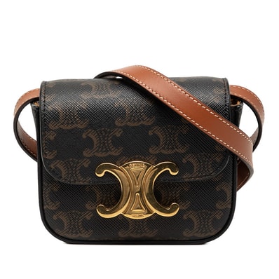 セリーヌ トリオンフ ミニ クロード 斜め掛け ショルダーバッグ ブラック ブラウン PVC レザー レディース CELINE 【中古】