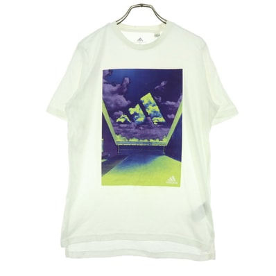 adidas アディダス コットン フロントプリント 半袖 Tシャツ S ホワイト系