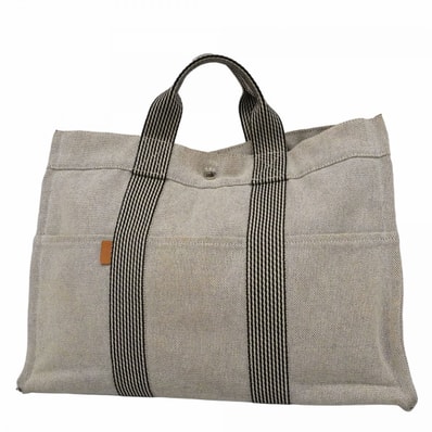 【6dd5157-k】エルメス トートバッグ ニューフールトゥMM キャンバス グレー シルバー金具【中古】メンズ レディース ユニセックス