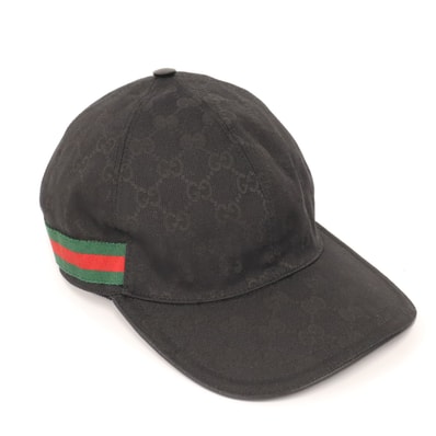 未使用 GUCCI グッチ GGキャンバス キャップ L L 200035 キャップ ブラック グリーン レッド ポリエステル ナイロン レーヨン レディース