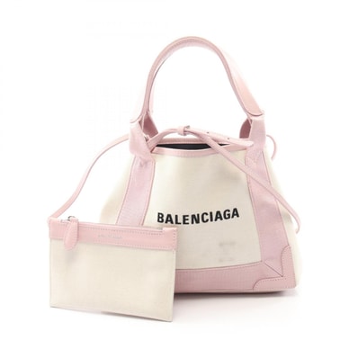 バレンシアガ BALENCIAGA ネイビーカバ XS 2WAY ハンドバッグ バッグ キャンバス レザー レディース アイボリー系 / ピンク系 390346 【中古】
