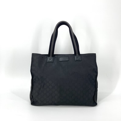 GUCCI(グッチ) GGナイロン レザー 449178 トートバッグ ブラック×グレー