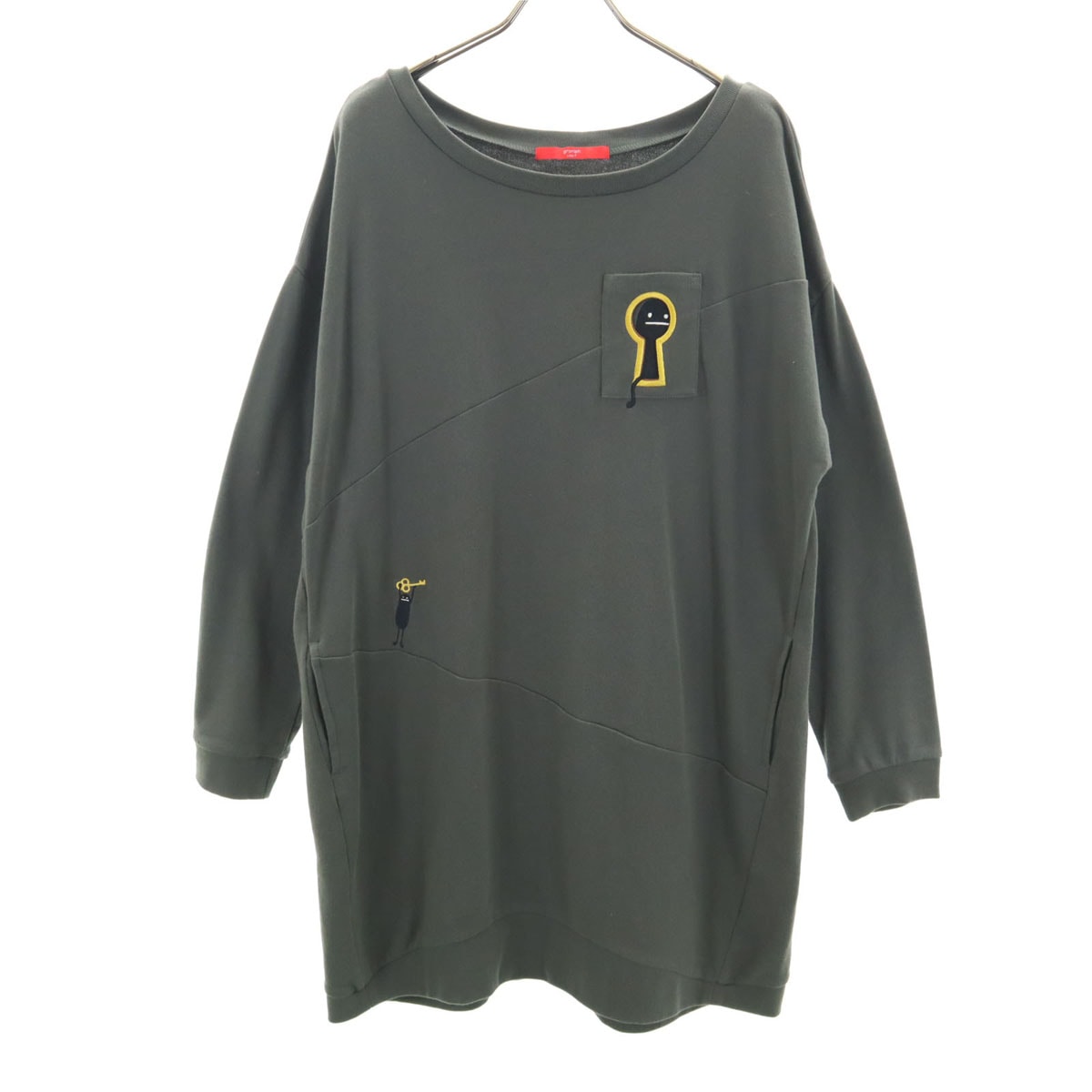 graniph グラニフ キーホール ビューティフルシャドー 長袖 スウェット ワンピース F カーキ