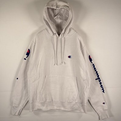 古着 チャンピオン Champion パーカー リバースウィーブ ワンポイント ロゴ刺繍 フーディー パーカー MEDIUM(JPN XL) ホワイト メンズ