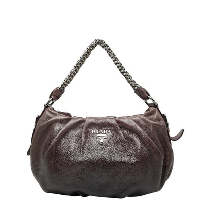 プラダ ロゴ金具 チェーン ワンショルダーバッグ ハンドバッグ パープル レザー レディース PRADA 【中古】