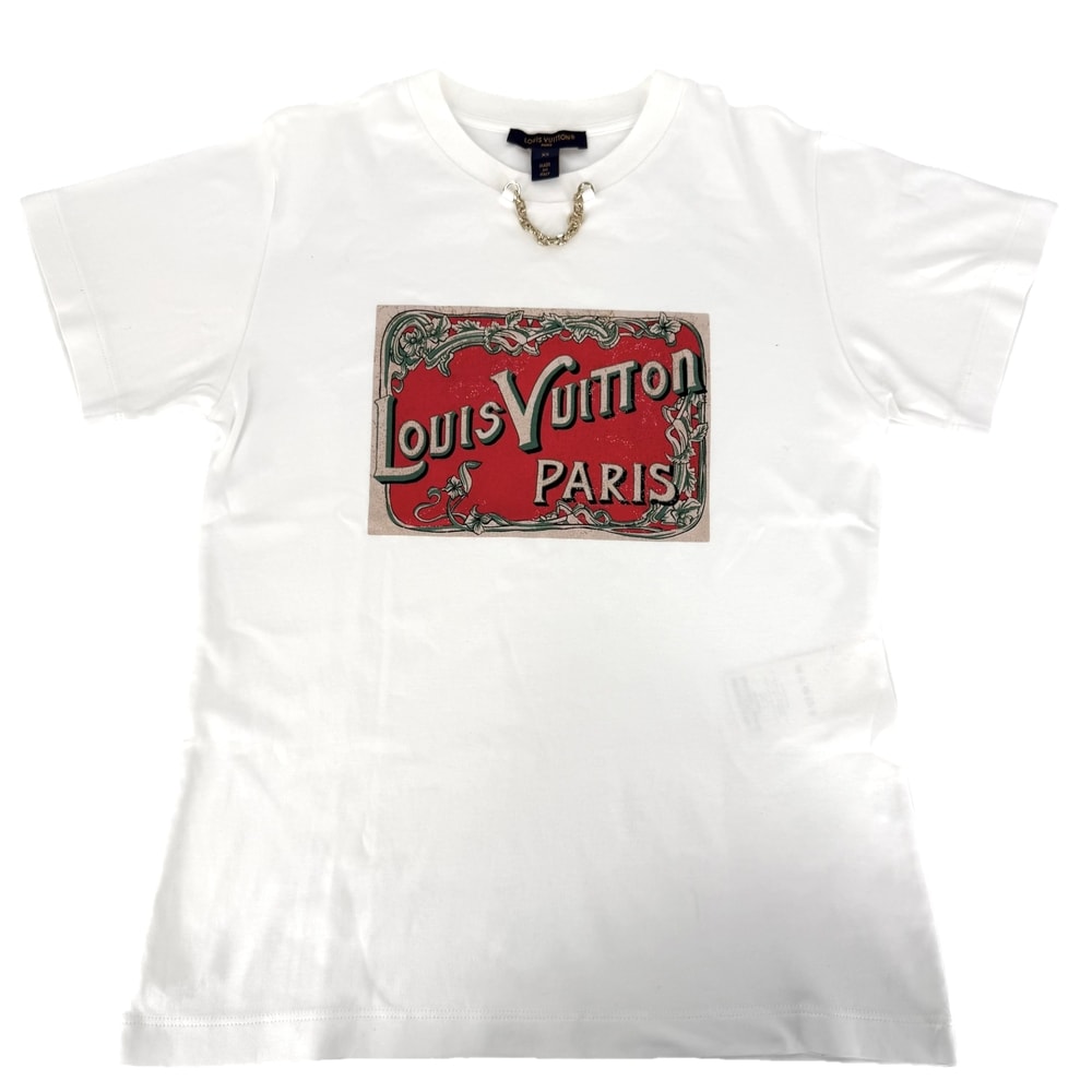 LOUIS VUITTON ルイヴィトン 半袖Tシャツ プリント チェーン アパレル トップス 服 RW242WW UOL FRTS59 XS ホワイト 白 コットン メンズ 春 夏 美品【中古品】